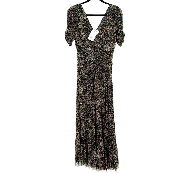 MISA Rebecca Floral-Printed Chiffon Maxi Dress Spring Bouquet Mesh Size M NWT - Picture 6 of 12